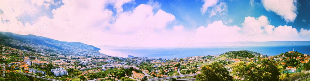 Panoramic landscape with view of Funchal, Madeira island