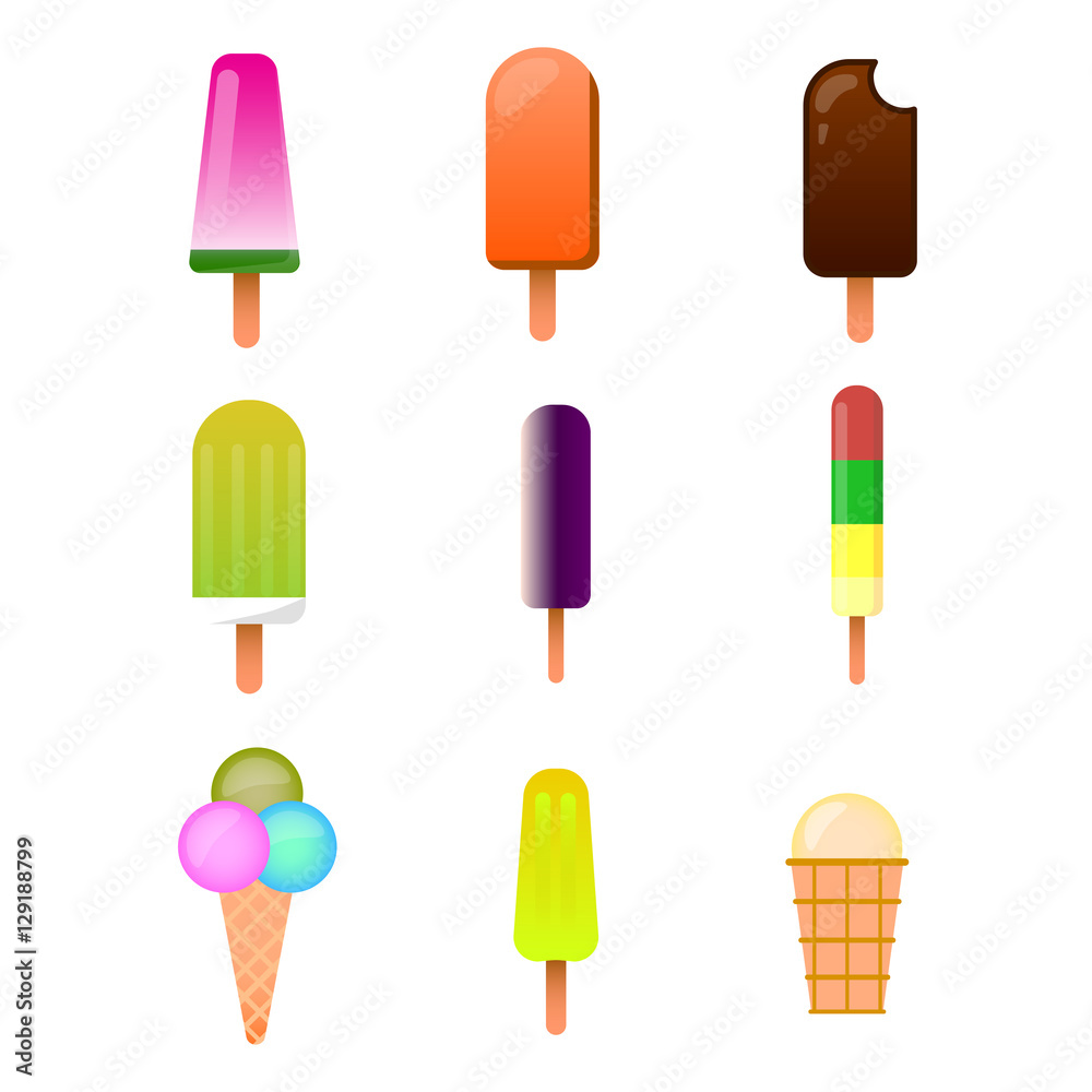 Sweet cartoon cold ice cream set and tasty cartoon frozen ice cream collection vector delicious Sweet cartoon cold ice cream set and tasty cartoon frozen ice cream collection vector delicious