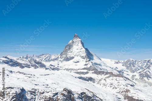 Scenery of Zermatt matterhorn mountain in Winter and very clear sky