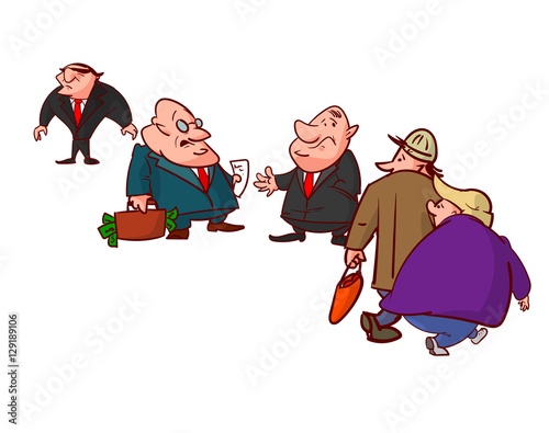 Colorful vector comic of corrupt politicians and some citizens witnessing them