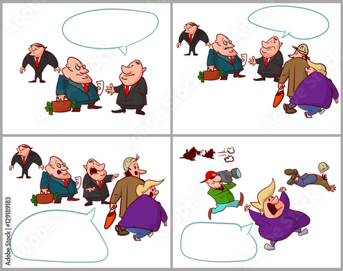 Colorful vector comic of corrupt politicians, lying the people, to cover their crimes. photo