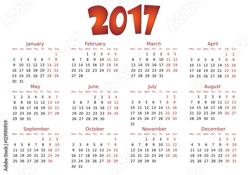 simple editable vector calendar 2017