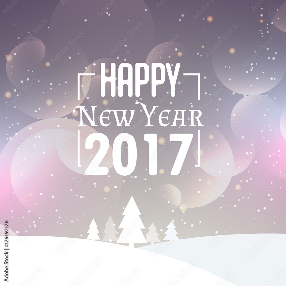 beautiful snowy background with 2017 new year wishes