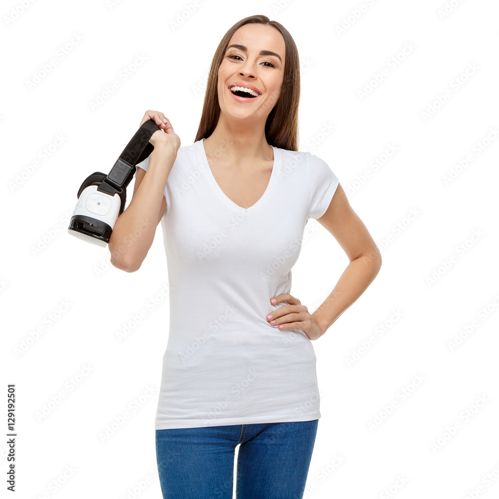 Woman with virtual reality goggles Woman with virtual reality goggles
