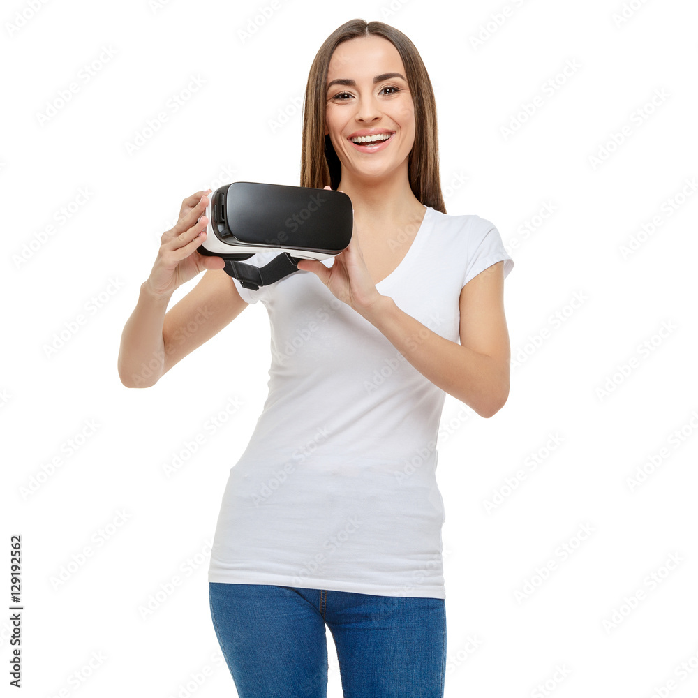 Woman with virtual reality goggles Woman with virtual reality goggles