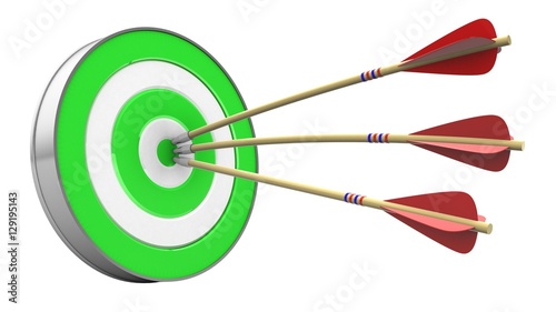 3d illustration of arrows with green target over white background