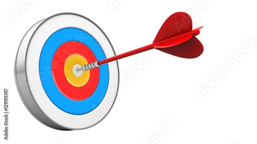 3d illustration of red dart with archery target over white background