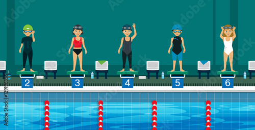 Swimmer on the starting line sporting swim.