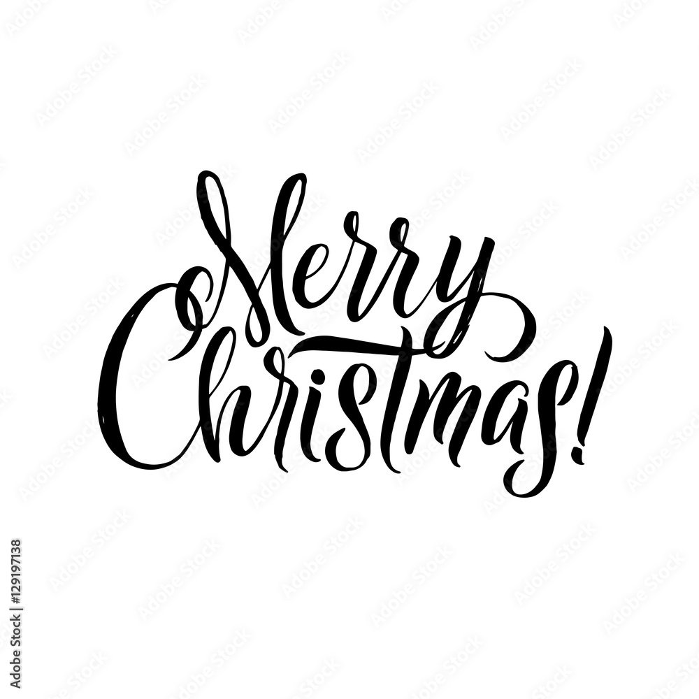 Merry Christmas Calligraphy. Greeting Card Black Typography on White Background