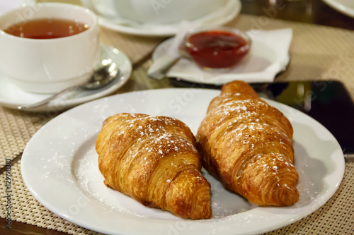 European french breakfast, business lunch, croissant,