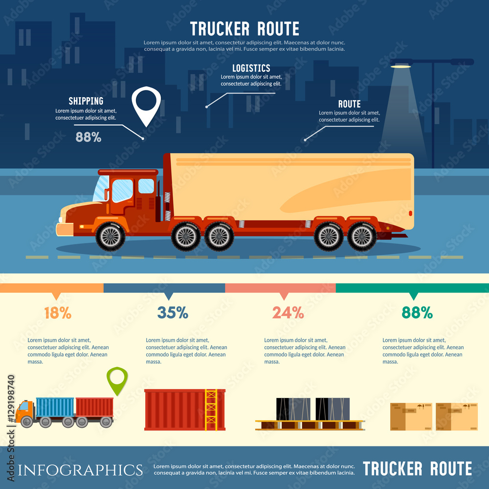 Cargo delivery infographic, cargo service. Shipping warehouse.