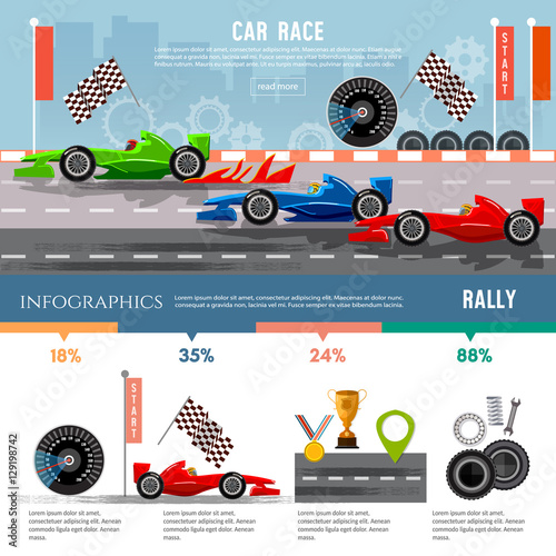 Car racing infographic, auto sport championship symbols