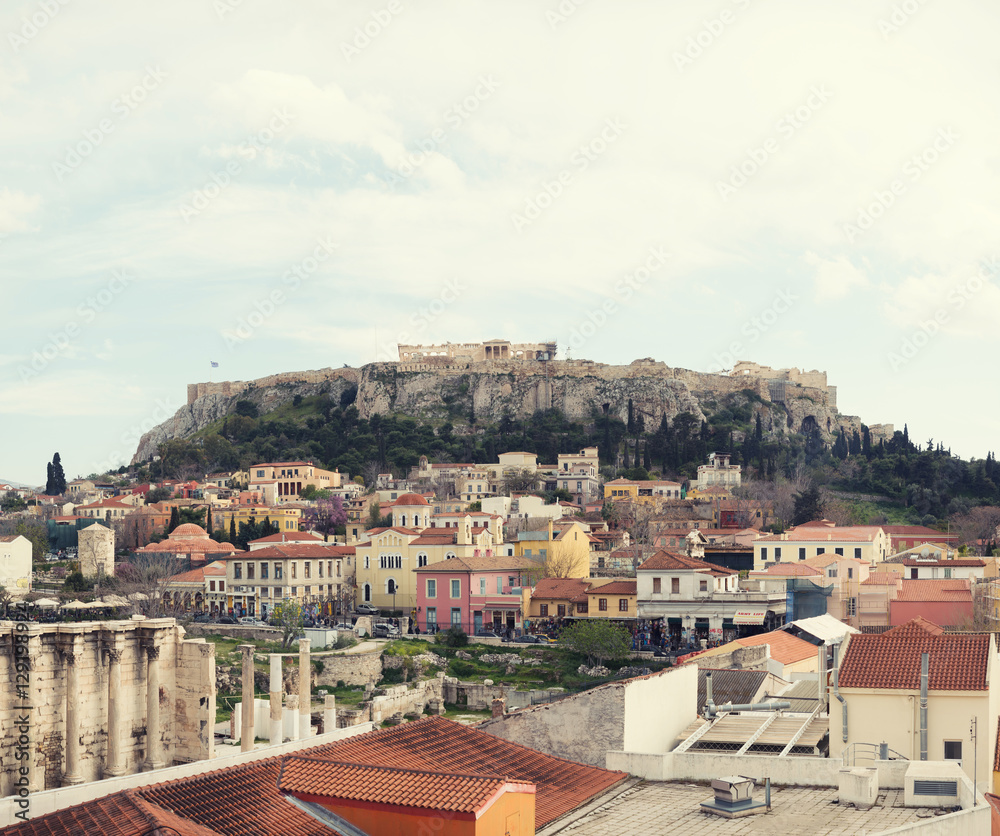 Panoramic view of Athens city with Acropolis