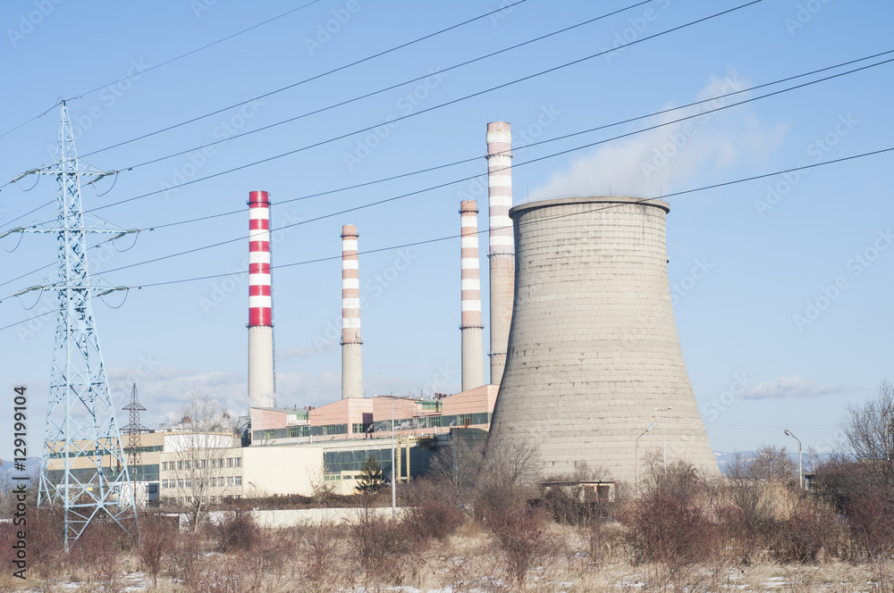Thermal power station on blue sky background