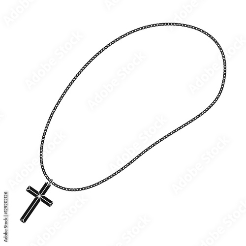 Golden christian rosary icon in black style isolated on white background. Jewelry and accessories symbol stock vector illustration.