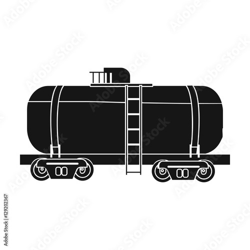 Oil tank car icon in black style isolated on white background. Oil industry symbol stock vector illustration.