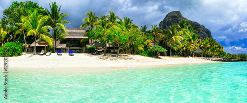 Turquoise sea and white sandy beaches of Mauritius island, Le Morne 