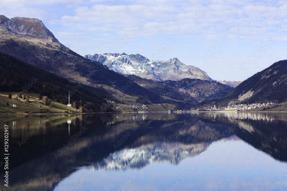 Lake Reschen, South Tyrol,  Italy.