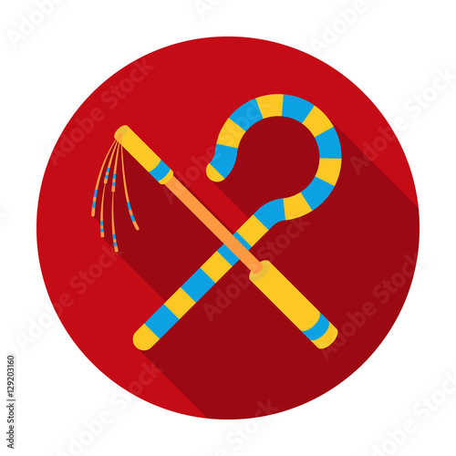 Crook and flail icon in flat style isolated on white background. Ancient Egypt symbol stock vector illustration.