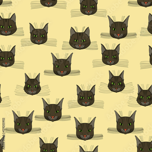 abstract vector doodle cat face seamless pattern