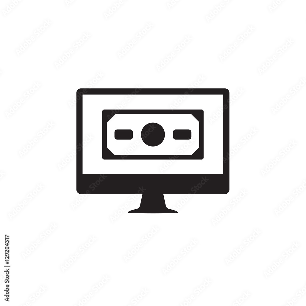 Vector icon or illustration with monitor and cash in black color Vector icon or illustration with monitor and cash in black color