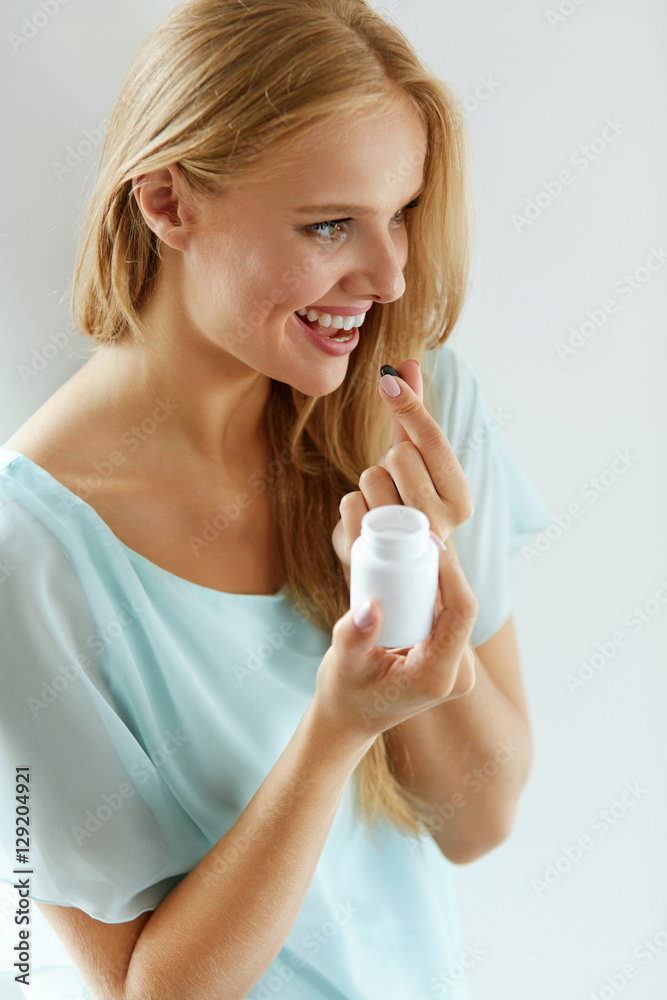 Medicine. Beautiful Girl Taking Medication, Vitamins, Pills. Medicine. Beautiful Girl Taking Medication, Vitamins, Pills.