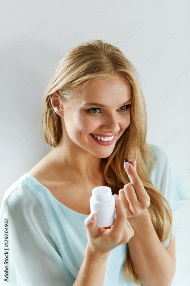 Medicine. Beautiful Girl Taking Medication, Vitamins, Pills. Medicine. Beautiful Girl Taking Medication, Vitamins, Pills.