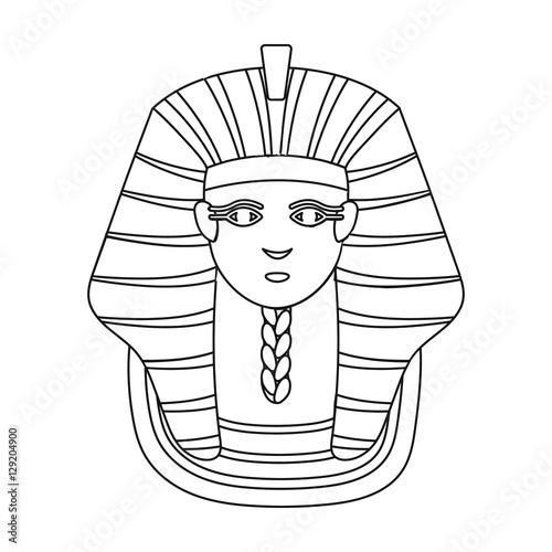 Pharaoh's golden mask icon in outline style isolated on white background. Ancient Egypt symbol stock vector illustration.