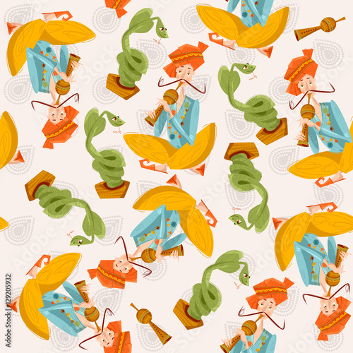Indian snake charmer. Seamless background pattern.