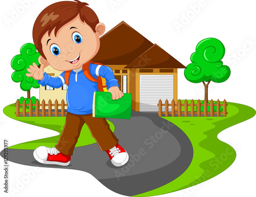 Cute boy go to school