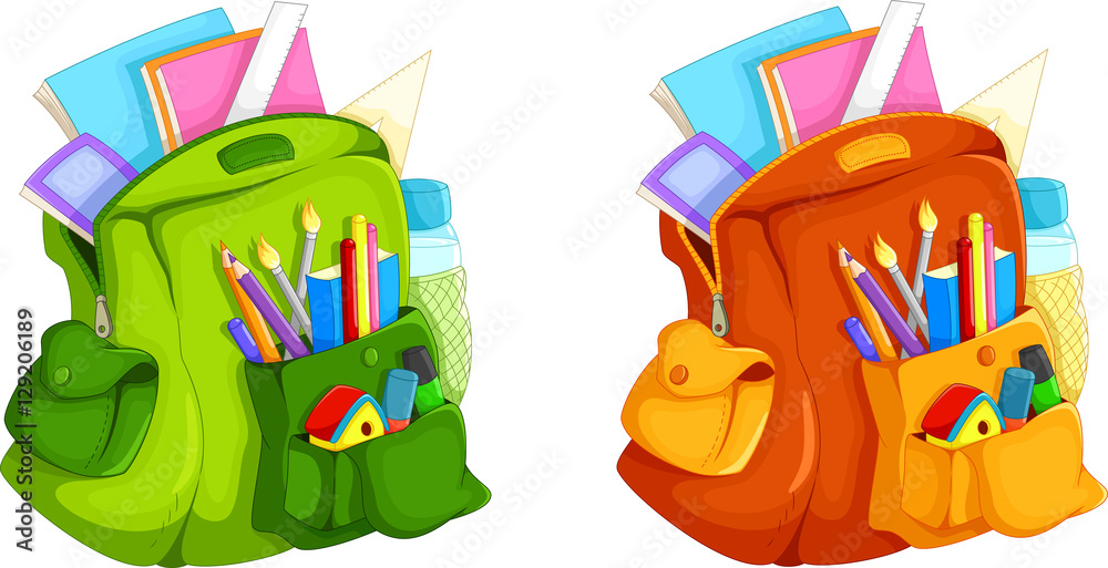 Illustration of full backpack of school supplies Stock Vector Adobe Stock