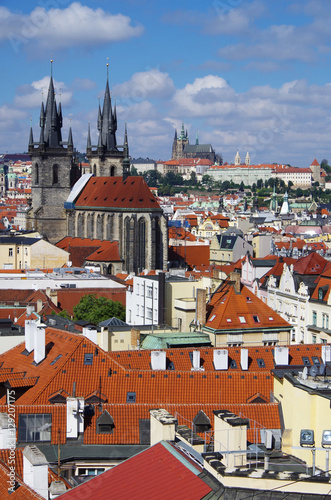 Czech Republic, Prague. Fabulous summer landscape, all the charm of Gothic architecture, illuminated by the sun and blowing the era of the Middle Ages