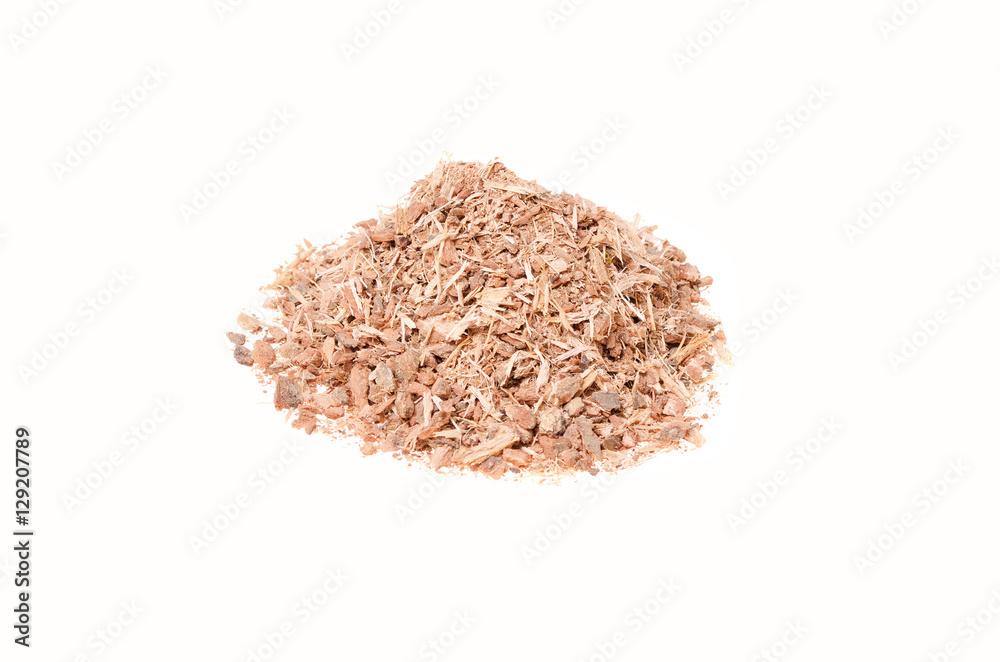shredded oak bark on a white background shredded oak bark on a white background