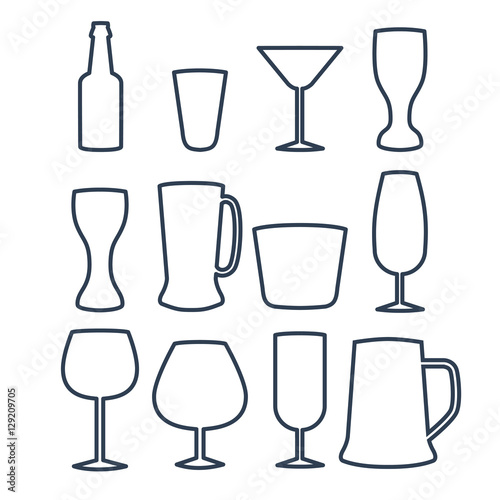 Vector illustration of beverage line icons.