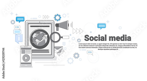 Social Media Network Internet Connection Communication Web Banner Vector Illustration