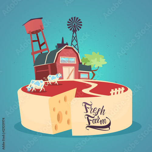 Milk Dairy Products Eco Fresh Farm Banner Flat Vector Illustration