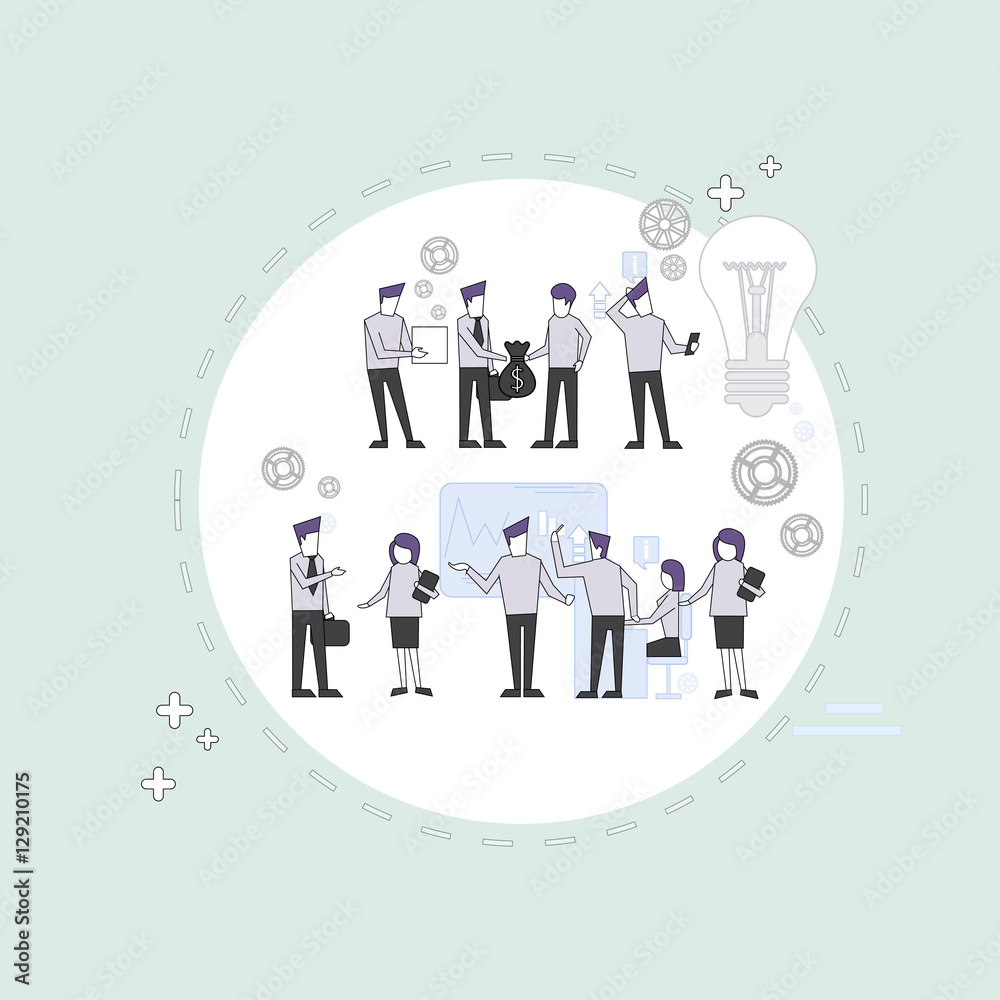 Business People Group Brainstorming Process Flip Chart Finance, Businesspeople Team Training Meeting Vector Illustration