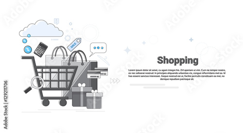 Online Shopping Internet Buy Commerce Thin Line Vector Illustration