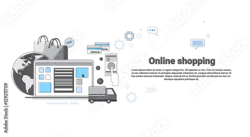 Online Shopping Internet Buy Commerce Thin Line Vector Illustration
