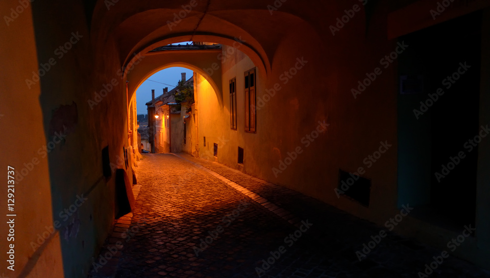 Old street of residential buildings in Sibiu city