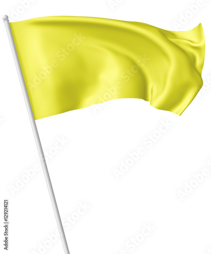 Yellow flag on flagpole waving in wind