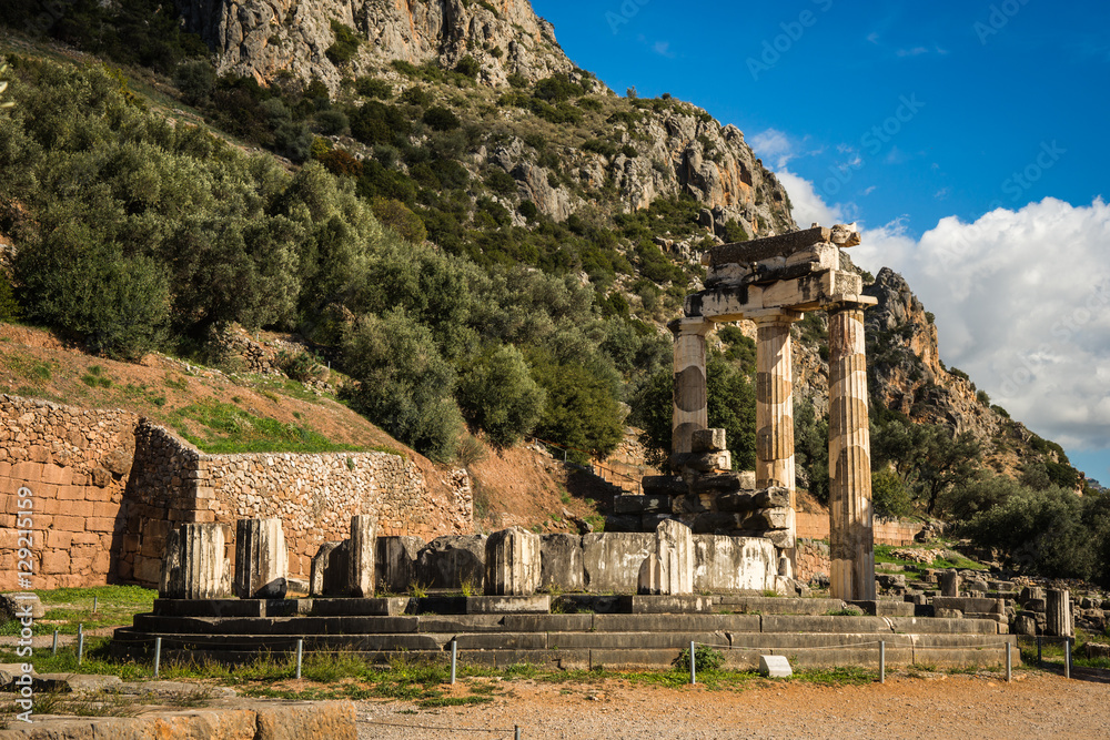 Image of Ruins of an ancient greek temple of Apollo at Delphi, Greece ...