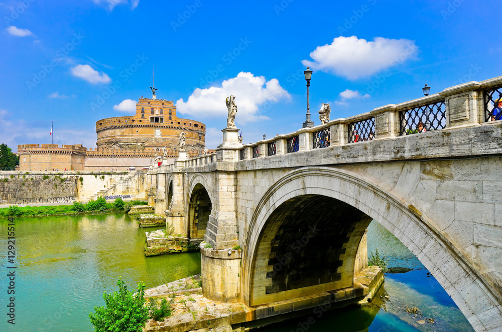 Castel Sant'Angelo and Aelian Bridge across Tiber River in Rome