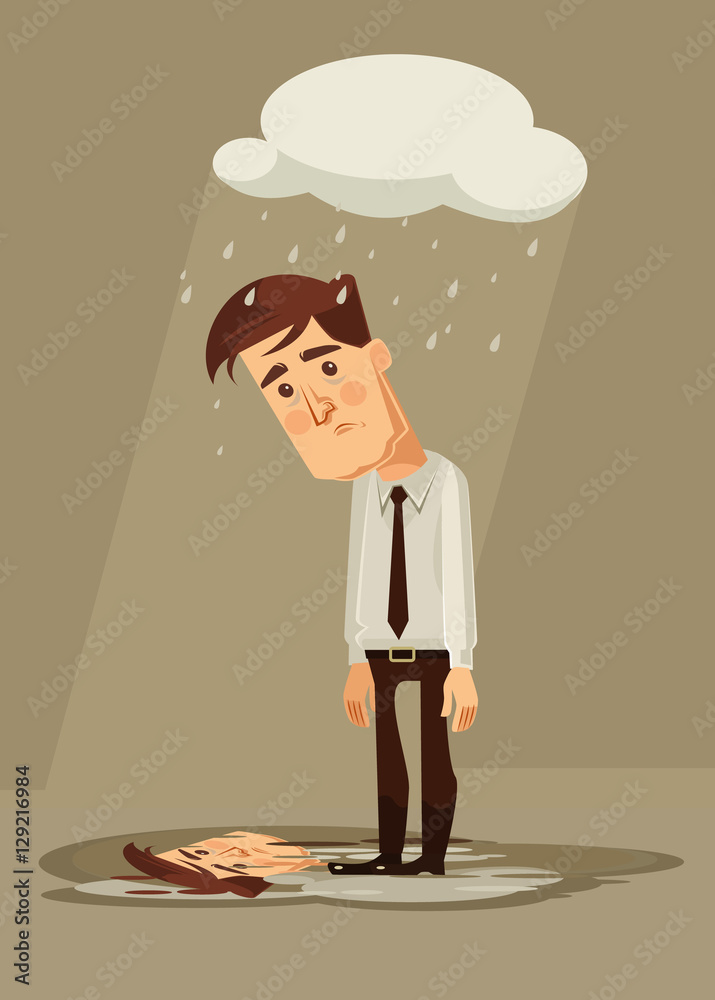 Depressed sad office worker character. Vector flat cartoon illustration
