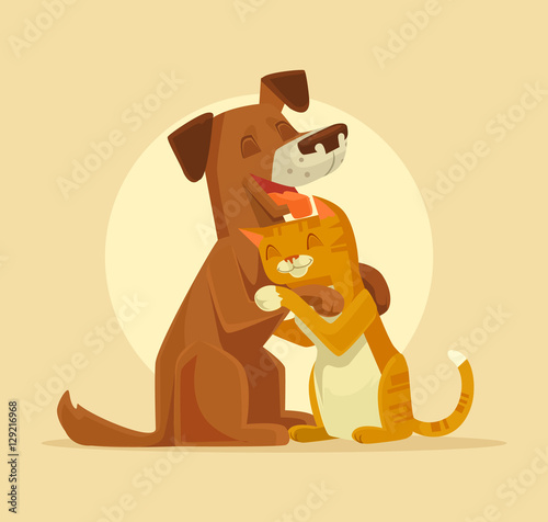 Cat and Dog characters best happy friends. Vector flat cartoon illustration