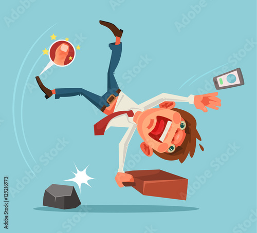 Falling unsuccessful man character. Vector cartoon illustration