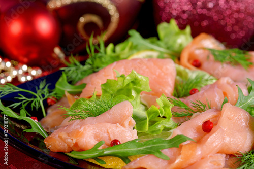 Holiday appetizer of smoked salmon