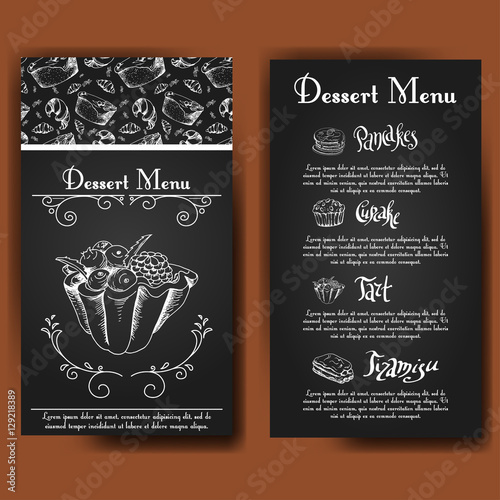 Cafe design template. Hand drawn dessert card. Set of restaurant menu template for corporate identity.