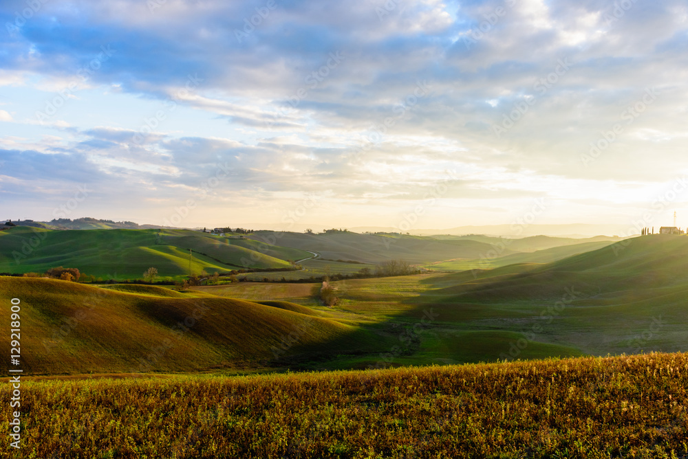 Scenic sunset in the tuscan countryside