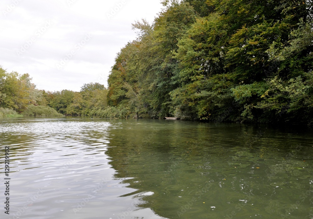 early Autumn river landscape in the Taubergiessen in the Ortenau region of Baden Germany